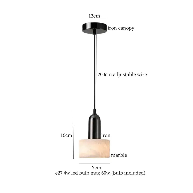 Black iron pendant light with cream marble led rectangular shade and wood top for bedroom decorbites cream marble design