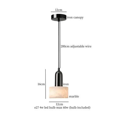 Black iron pendant light with cream marble led rectangular shade and wood top for bedroom decorbites cream marble design