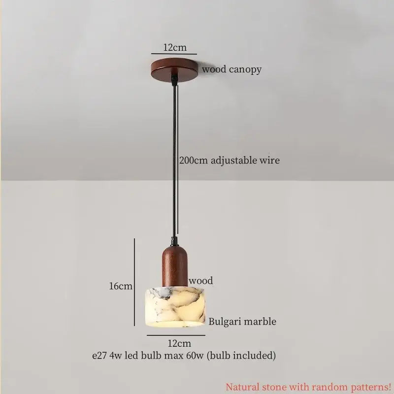 Cream marble led pendant light with wooden top and natural bulgari marble shade for bedroom decorbites pendant light