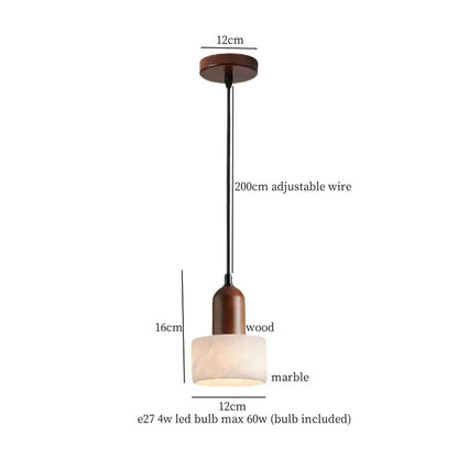 Cream marble led pendant light with warm-toned marble shade wood top and adjustable black wire for bedroom decorbites cream marble