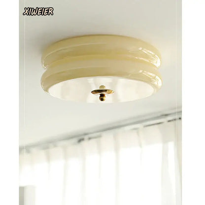 Cream medieval glass ceiling lamp with layered cream-colored glass and brass-toned fixture for living room decorbites ceiling lamp