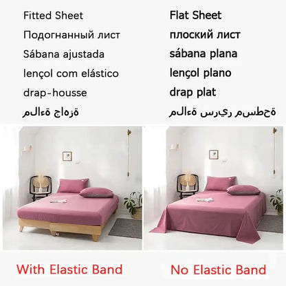 Pink fitted sheet with elastic band for snug fit included in cream ribbed bubble yarn duvet cover set bedroom bedding cover set
