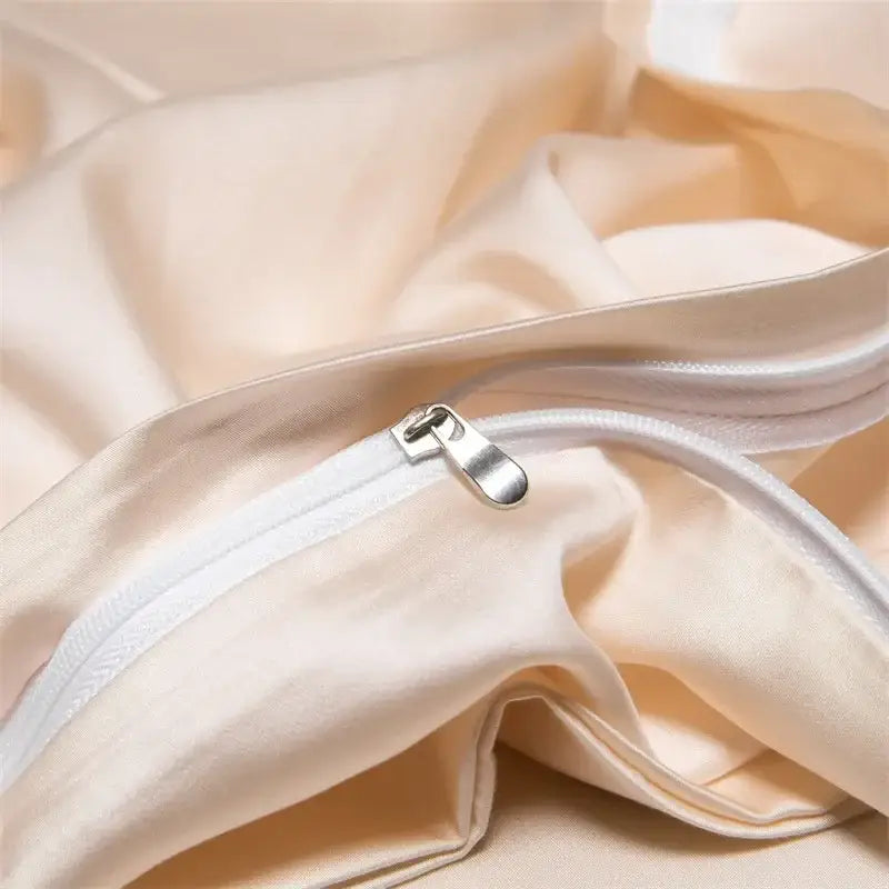 Cream satin 120s natural fabric bedding set pillowcase with silver zipper for cooling bed decorbites 120s natural sheets