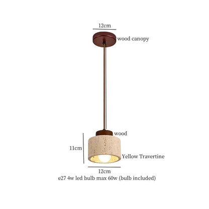 A rustic pendant light with a warm wood canopy and led wood yellow travertine shade for bedroom decorbites led wood