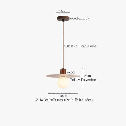 Cream speckled ceramic and led wood yellow pendant light with warm wood canopy and adjustable bronze wire by decorbites led wood