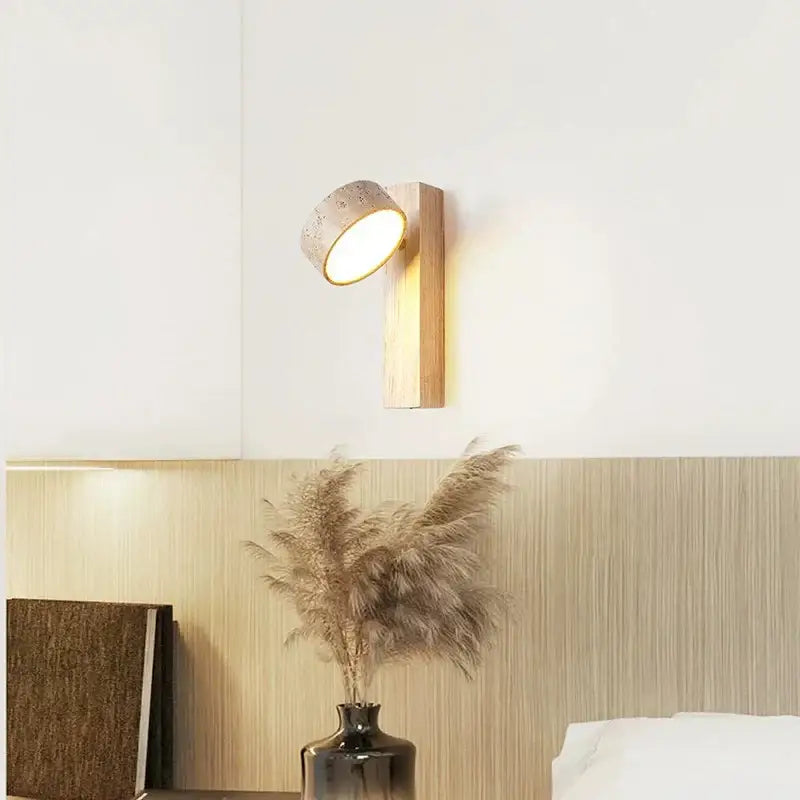 Modern cream style bedside lamp with warm circular light fixture and walnut wood base for bedroom decorbites cream style