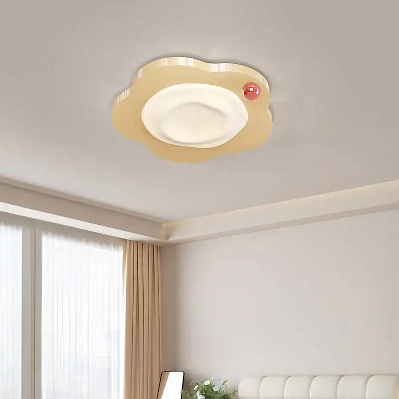 Cute beige cloud ceiling light with white panel and red button decorbites cream style led for bedroom decor