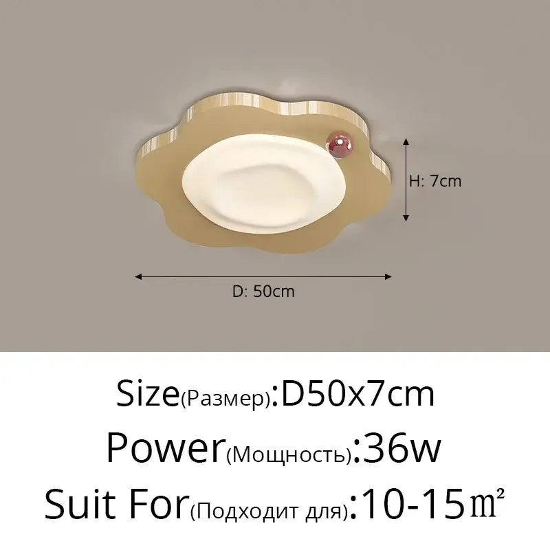 Cream style beige cloud led ceiling light with gold metallic frame and red gemstone accent for bedroom decorbites decor