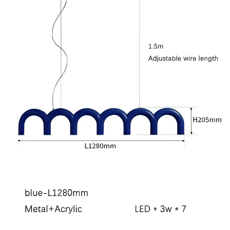 Blue metallic cream style nordic pendant light with seven led bulbs in wavy arched design for living room decorbites cream style