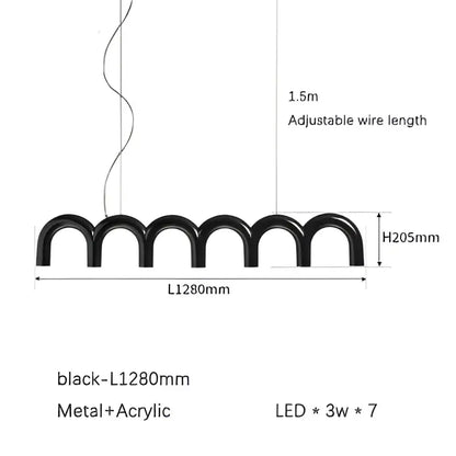 Black modern led cream style nordic arched pendant light with wave design in metal and acrylic for living room decorbites cream style