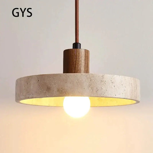 Minimalist pendant light with cream style wood walnut top and concrete body for bedroom decorbites cream style lighting