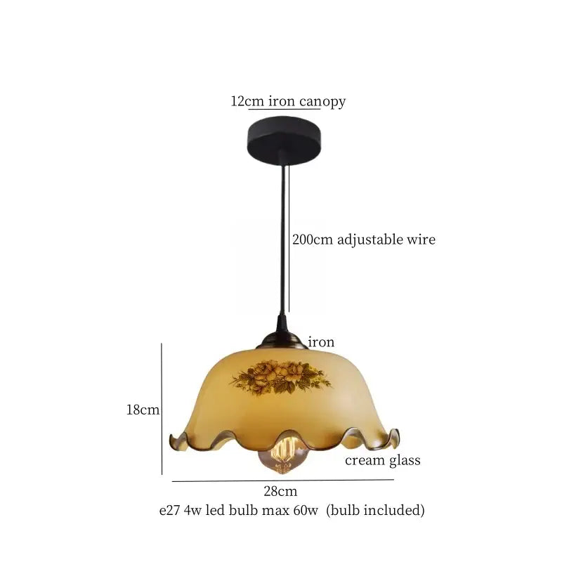 Cream vintage brass pendant light with floral cream glass shade and iron canopy for dining room decorbites cream vintage