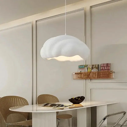 Cream wabi sabi pendant chandelier featuring a soft white cloud shape with a textured plush surface for dining room decorbites cream wabi