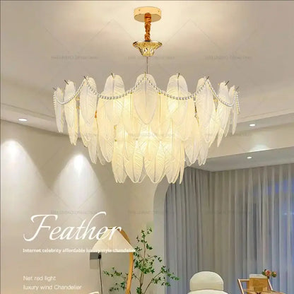 Cream wind feather pearl crystal chandelier with delicate white feathers gold-tone mount and beaded accents for living room decorbites cream wind