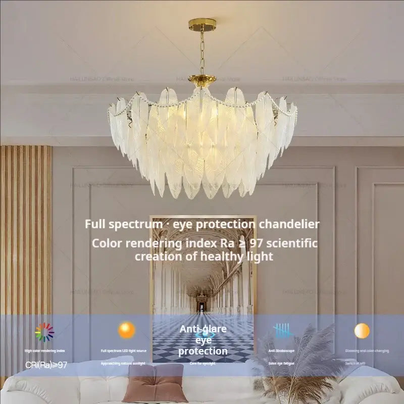Elegant cream wind feather pearl crystal chandelier with white feathers gold hardware and beaded accents for living room decorbites cream wind