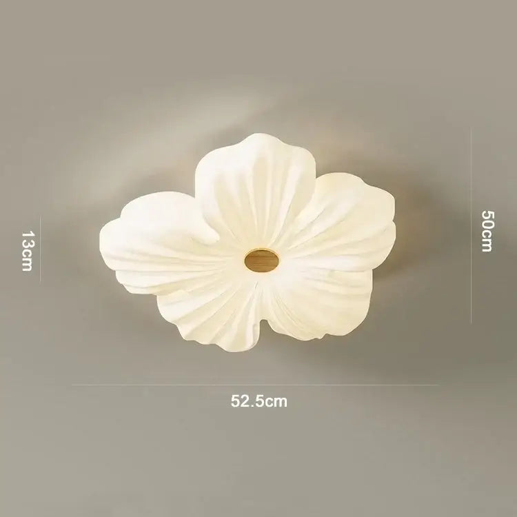 Cream wind flower eye protection ceiling light with white flower-shaped petals and central wooden accent for living room decorbites cream wind
