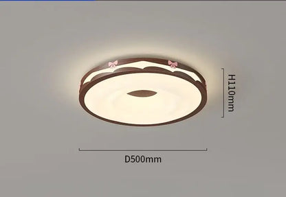 Circular cream wind walnut round bedroom light with warm white panel dark brown frame and pink bows by decorbites cream wind