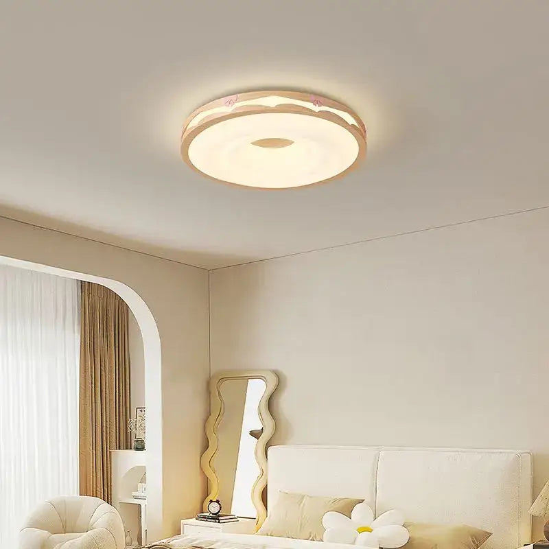 Cream wind walnut round ceiling light with soft white glow and delicate floral accents for bedroom decorbites cream wind