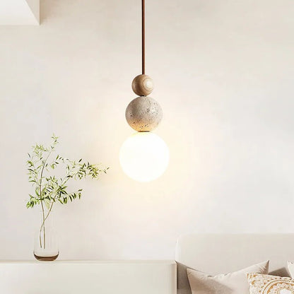 Cream Yellow Travertine And Wood Pendant Light - Decorbites