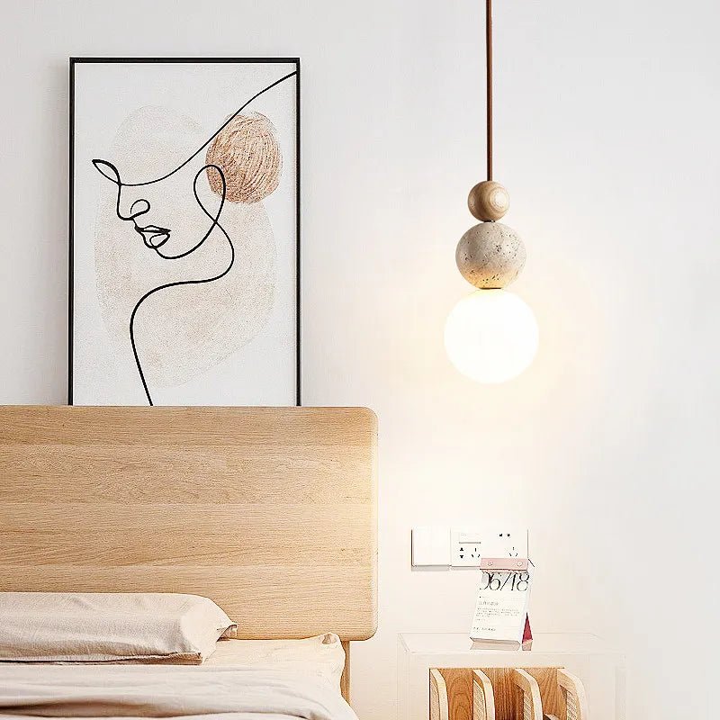 Cream Yellow Travertine And Wood Pendant Light - Decorbites