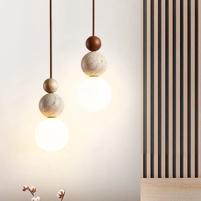 Cream Yellow Travertine And Wood Pendant Light - Decorbites