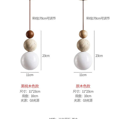 Cream Yellow Travertine And Wood Pendant Light - Decorbites