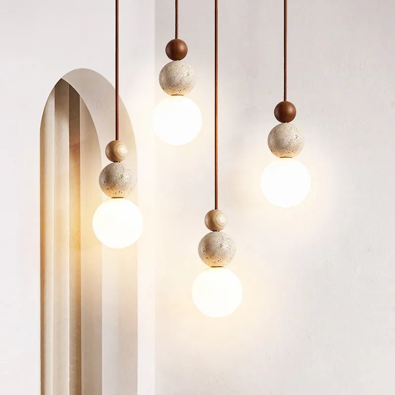 Cream Yellow Travertine And Wood Pendant Light - Decorbites