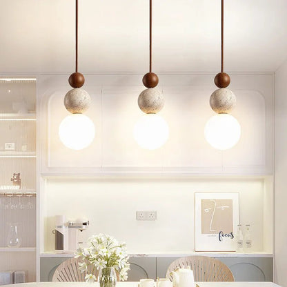 Cream Yellow Travertine And Wood Pendant Light - Decorbites
