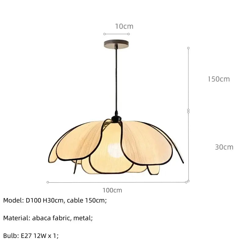 Creamy abaca fabric petal pendant light with beige abaca fabric and metal frame for dining room decorbites creamy abaca