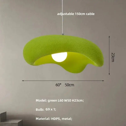 A vibrant lime green decorbites creamy style pendant light shaped like a cloud with soft texture and adjustable cable
