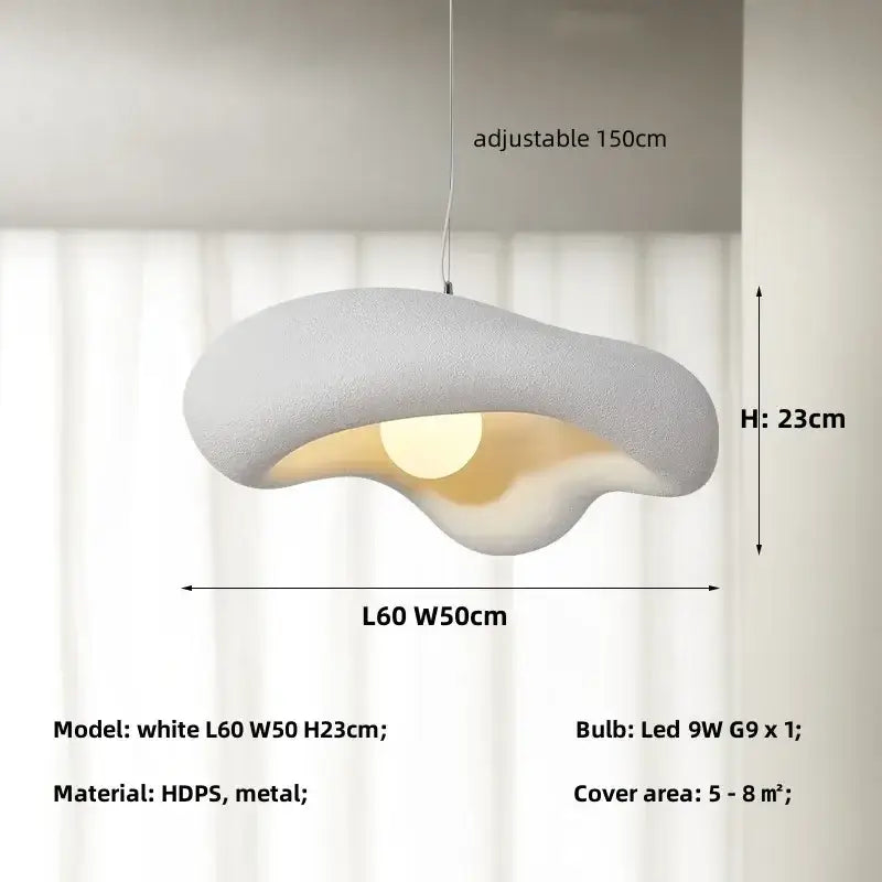 A modern off white creamy style pendant light with soft organic shape and textured hdps material for dining room decorbites