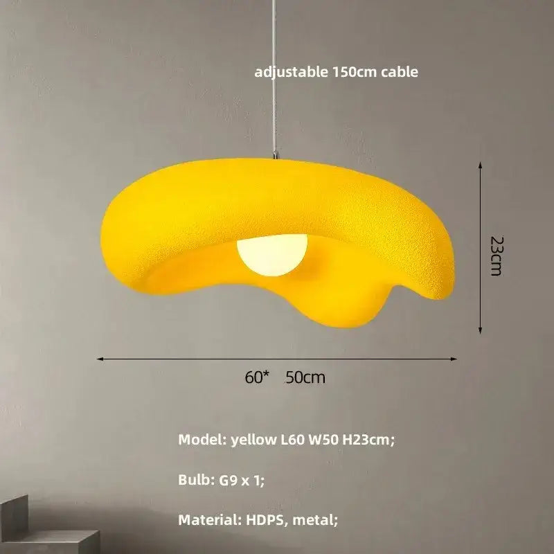 A vibrant yellow creamy style pendant light cloud lamp with smooth hdps and metal finish for dining room decorbites decor