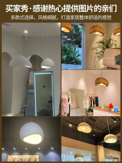 Modern white creamy style wabi sabi pendant lights with smooth rounded design and warm glow for stairs and living room