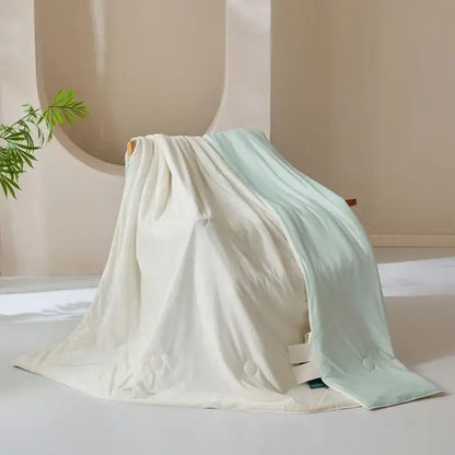 A creamy white and pale mint green cream silk quilt with a smooth plush finish for bedroom decorbites ice cream silk blanket