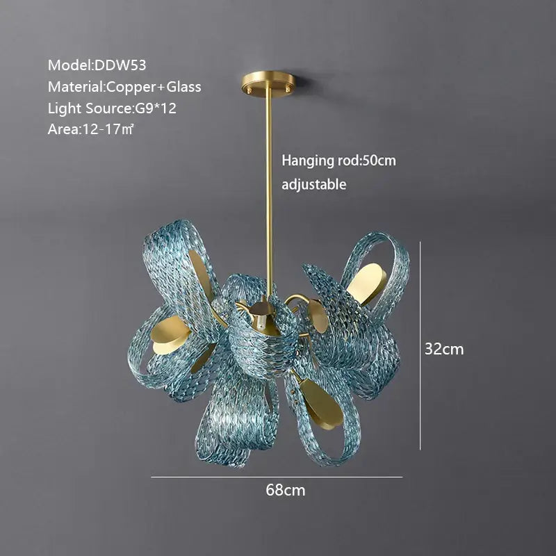 Blue glass luxury pendant light with copper accents and adjustable hanging rod for bedroom decorbites blue glass chandelier
