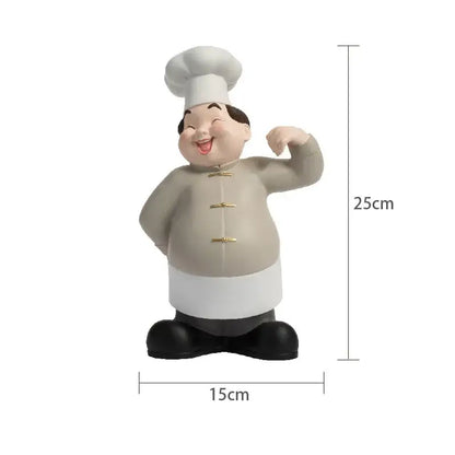 Creative chef wine rack sculpture featuring a chubby chef figurine with white toque and beige coat kitchen decor