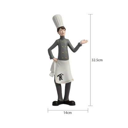 A detailed chef wine rack sculpture featuring a gray double-breasted jacket and white apron with black characters