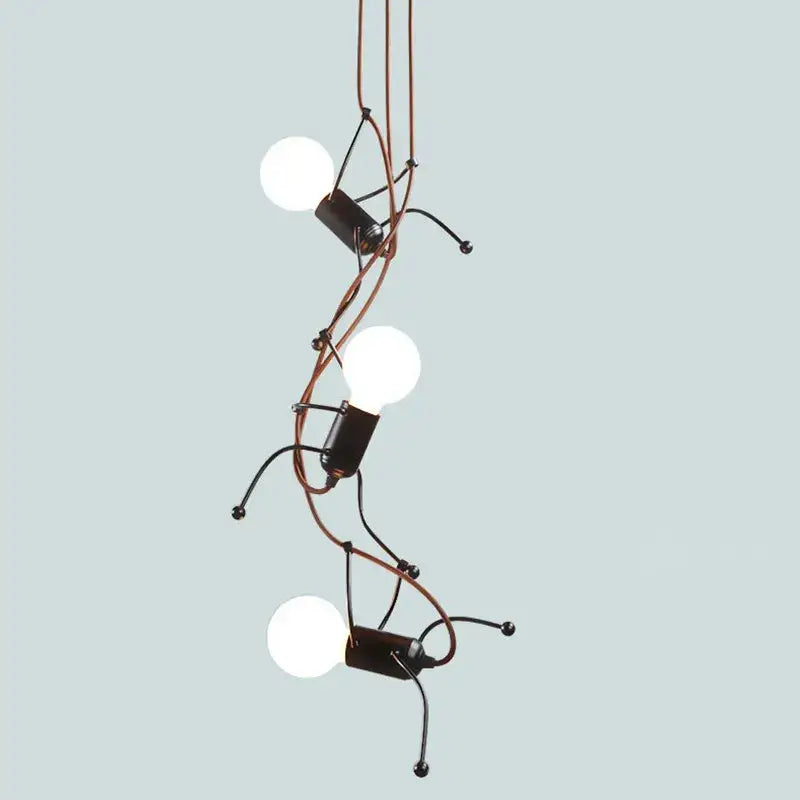 Creative copper iron man chandelier featuring three white bulbs and twisted wires by decorbites iron for bedroom decor