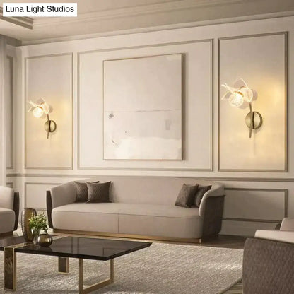 Creative floral decorative white flower-shaped wall sconces with decorative gold led bases for bedroom use