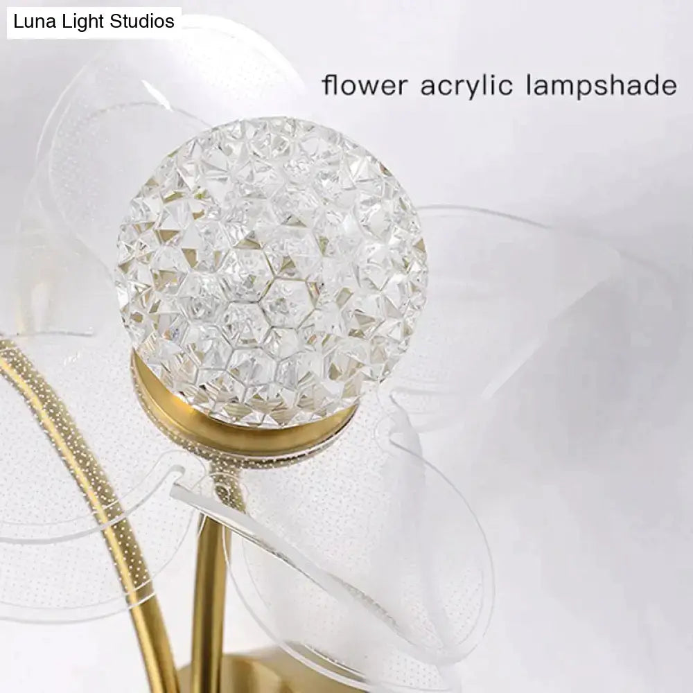 Creative floral decorative acrylic flower lampshade with decorative gold led metal base for bedroom wall sconce
