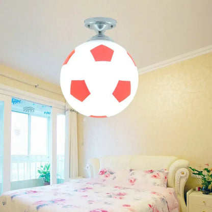 DecorBites™ fun football flushmount ceiling light with white red panels and silver base for kid’s room decor