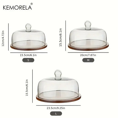 Clear glass cake dome with bronze metal base and knob in three sizes for decorbites creative wooden cake storage box