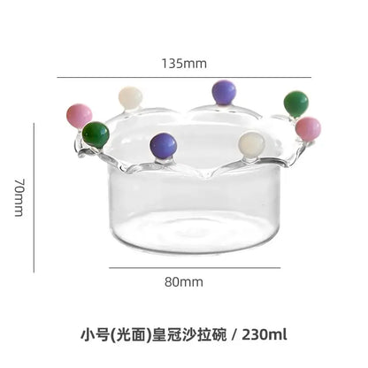 Crown clear glass fruit bowl with colorful pink green purple and cream beads on rim for dining room decorbites clear glass