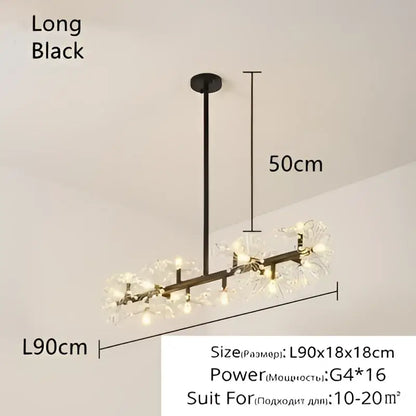 Black metal decorbites crystal bionic petals chandelier with crystal-like elements for modern dining room decor
