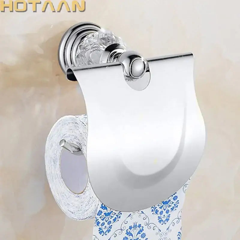Chrome finished paper holder with crystal accented mounting plate by decorbites crystal chrome toilet for bathroom wall mount