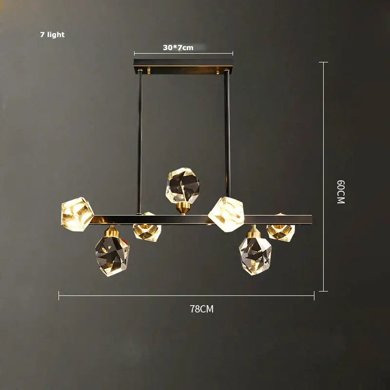 Modern decorbites crystal copper chandelier with seven faceted warm lights in gold and black for dining room lighting