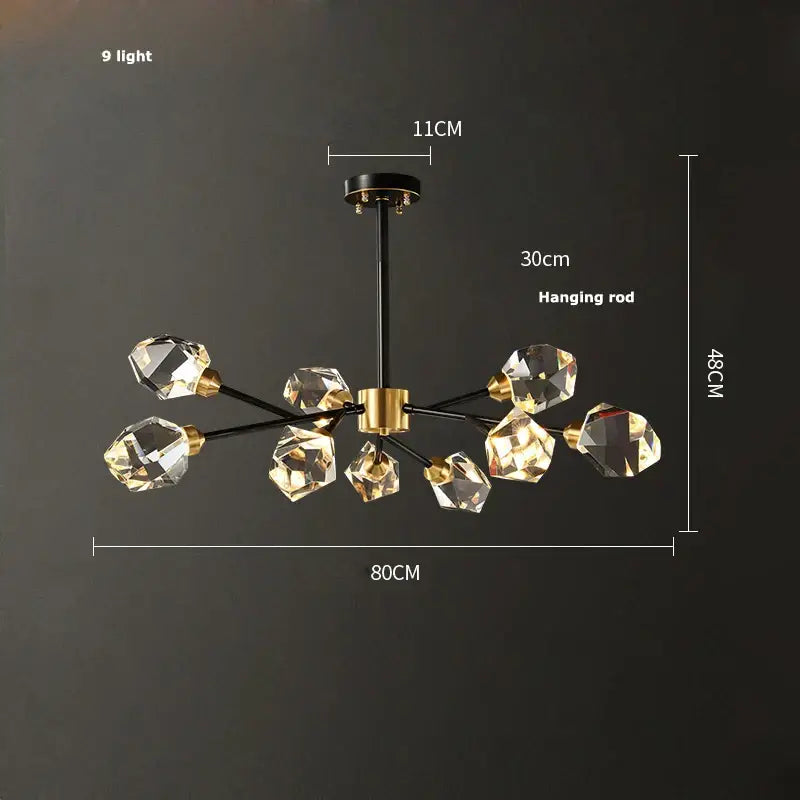 Modern black and gold crystal copper chandelier lighting with nine faceted lights for dining room decorbites crystal copper