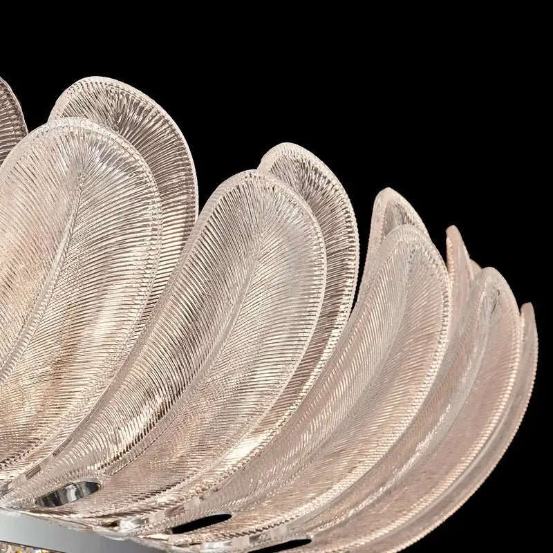 Clear glass feather-shaped textured elements of decorbites crystal crown chandelier for elegant living room decor