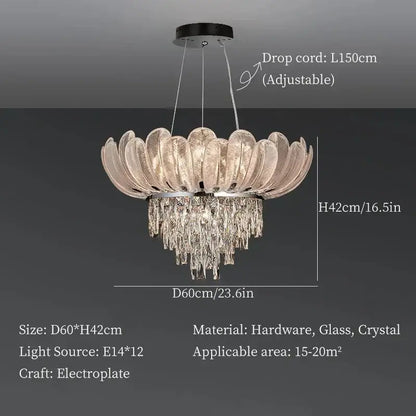 Elegant champagne-colored decorbites crystal crown chandelier with tiered glass and crystal droplets for living room decor