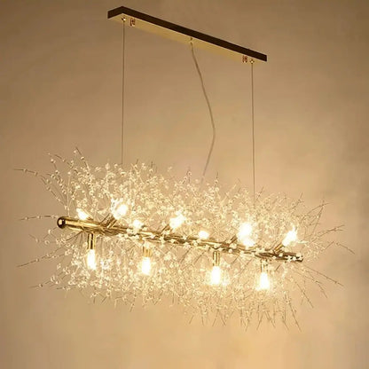 A modern dark wood decorbites dandelion chandelier led pendant lamp with crystal branches for dining room decor